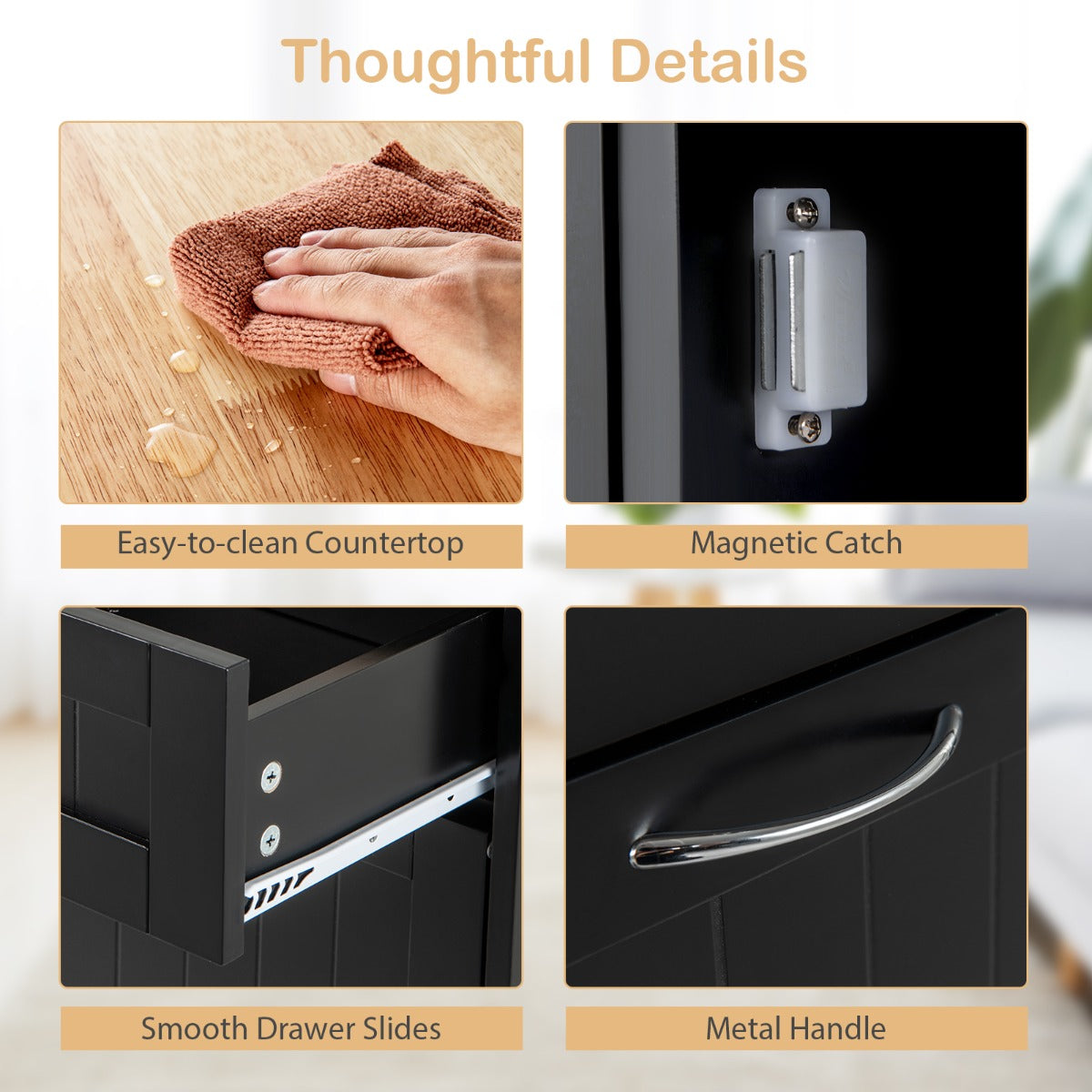 LIVSK Uitklapbare Vuilniskast - Massief Rubberhouten Werkblad - 2 Laden - Verstelbaar Rek - Tot 42 liter - 100 x 35 x 90,5 cm -