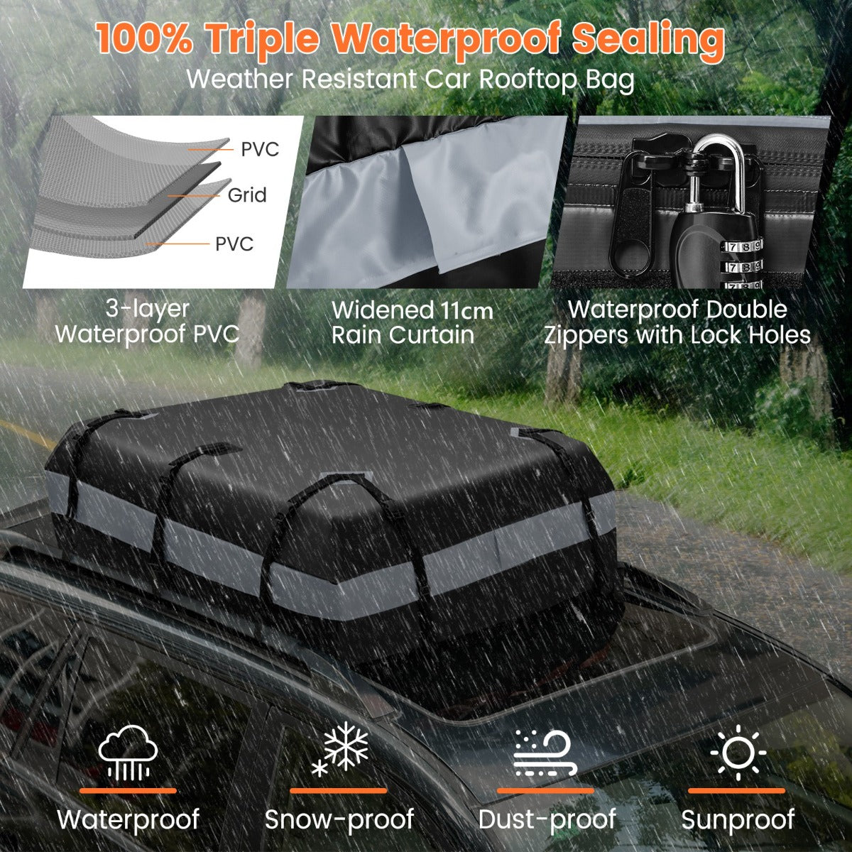 LIVSK Autodaktas 424 L - Waterdicht PVC - Antislipmat - Cijferslot - Eenvoudige installatie - 112 x 86 x 43 cm - Grijs + Zwart
