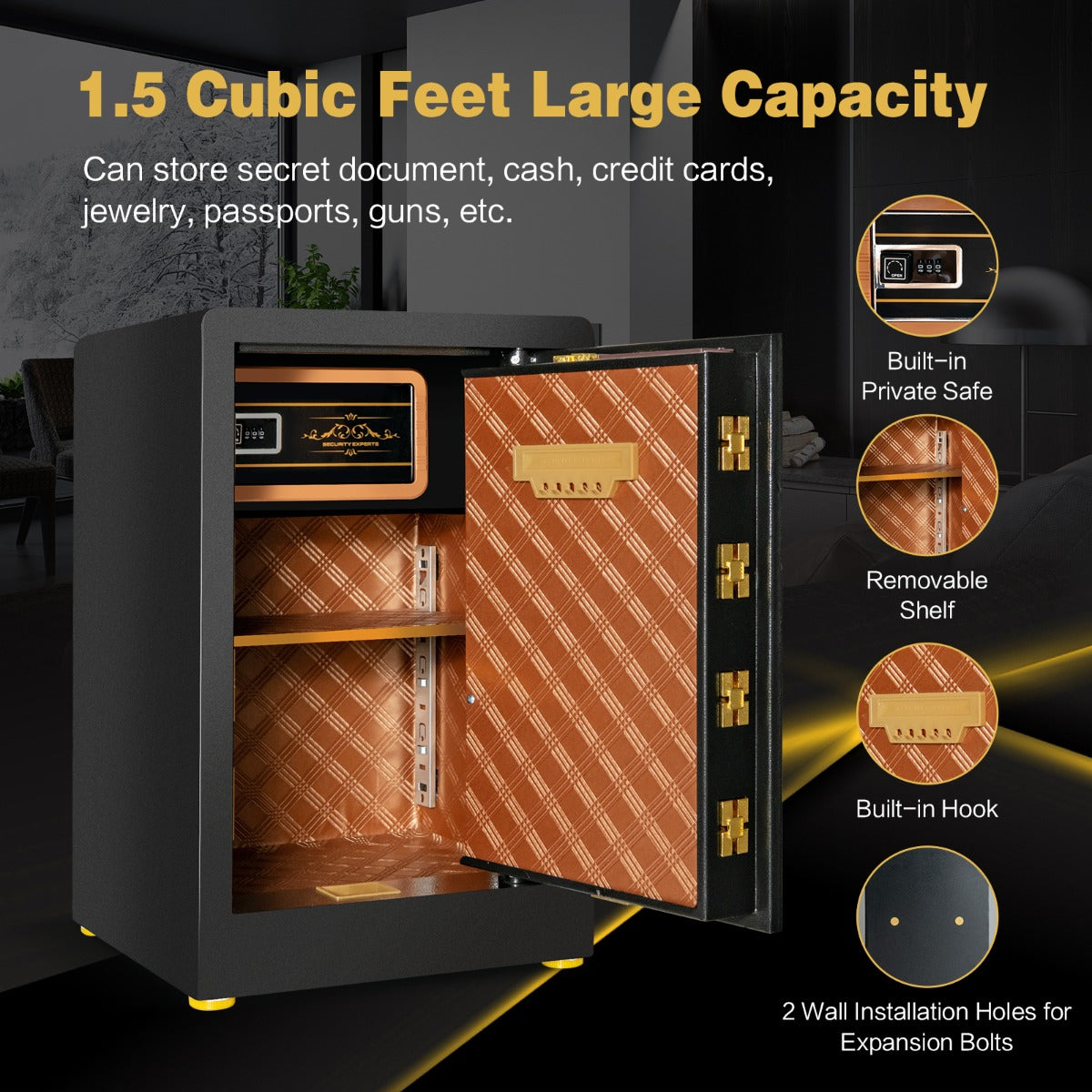 LIVSK Digitale Beveiligingskluis - 42,5L Capaciteit - Massief Stalen Constructie - Interne Vergrendelingskast - Zwart