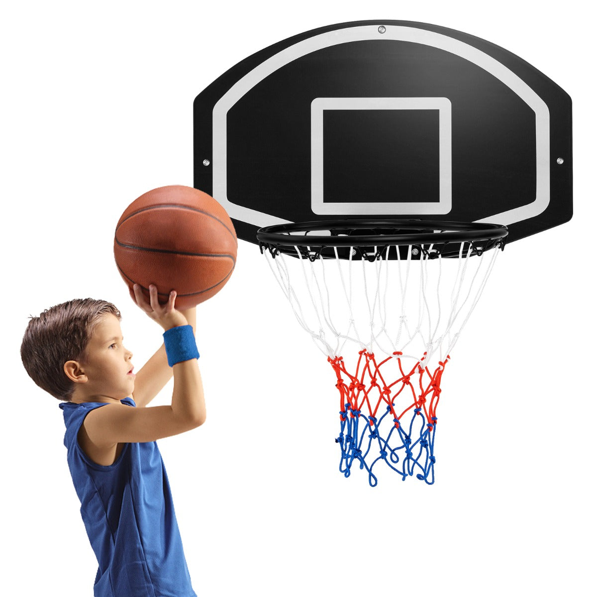 LIVSK Wandgemonteerde Basketbalringset - PE Bord 72 x 45,5 cm - Metalen Ring - Inclusief Accessoires - Voor Binnen en Buiten -