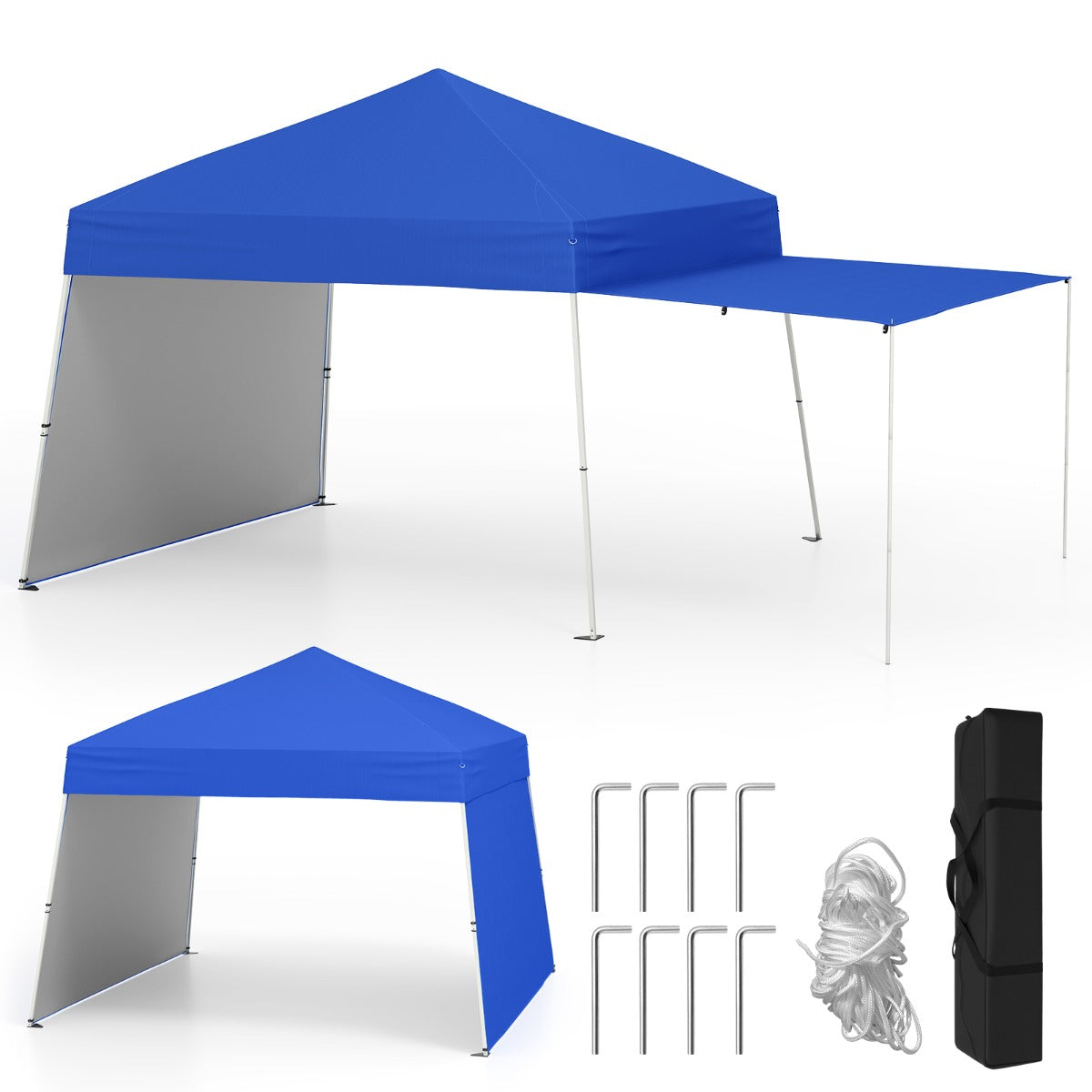 LIVSK Pop-up Paviljoen Tent met Zijwanden - Ruim Schaduwgebied 302 x 280 x 254/264 cm - Eenvoudig Opzetten - Wit / Blauw