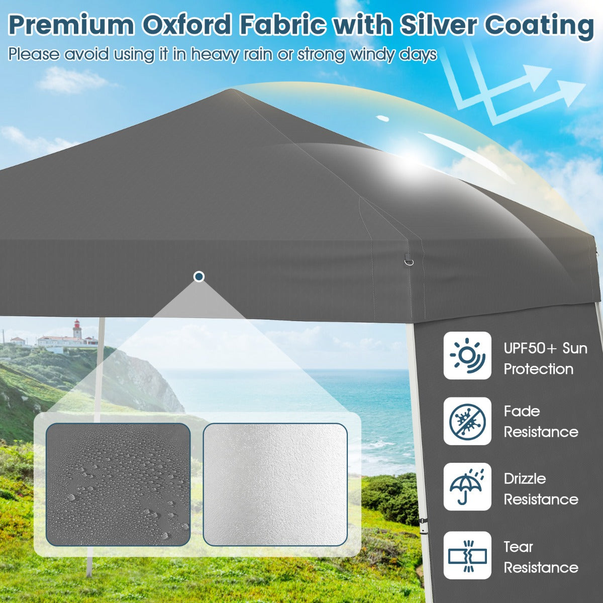 LIVSK Pop-Up Paviljoen Tent - Oxford Stof met Zilvercoating - Eenvoudig Op te Zettten - 430 x 280 x 254/264 cm - Grijs