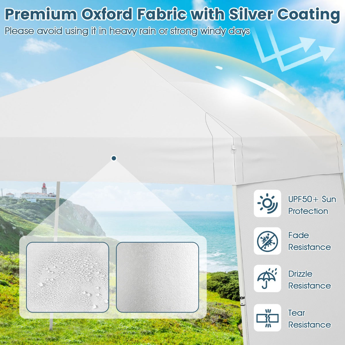LIVSK Pop-up Paviljoen Tent met Zijwanden - Ruim Schaduwgebied 430 x 280 x 254/264 cm - Eenvoudig Op te Zet - Wit/Blauw