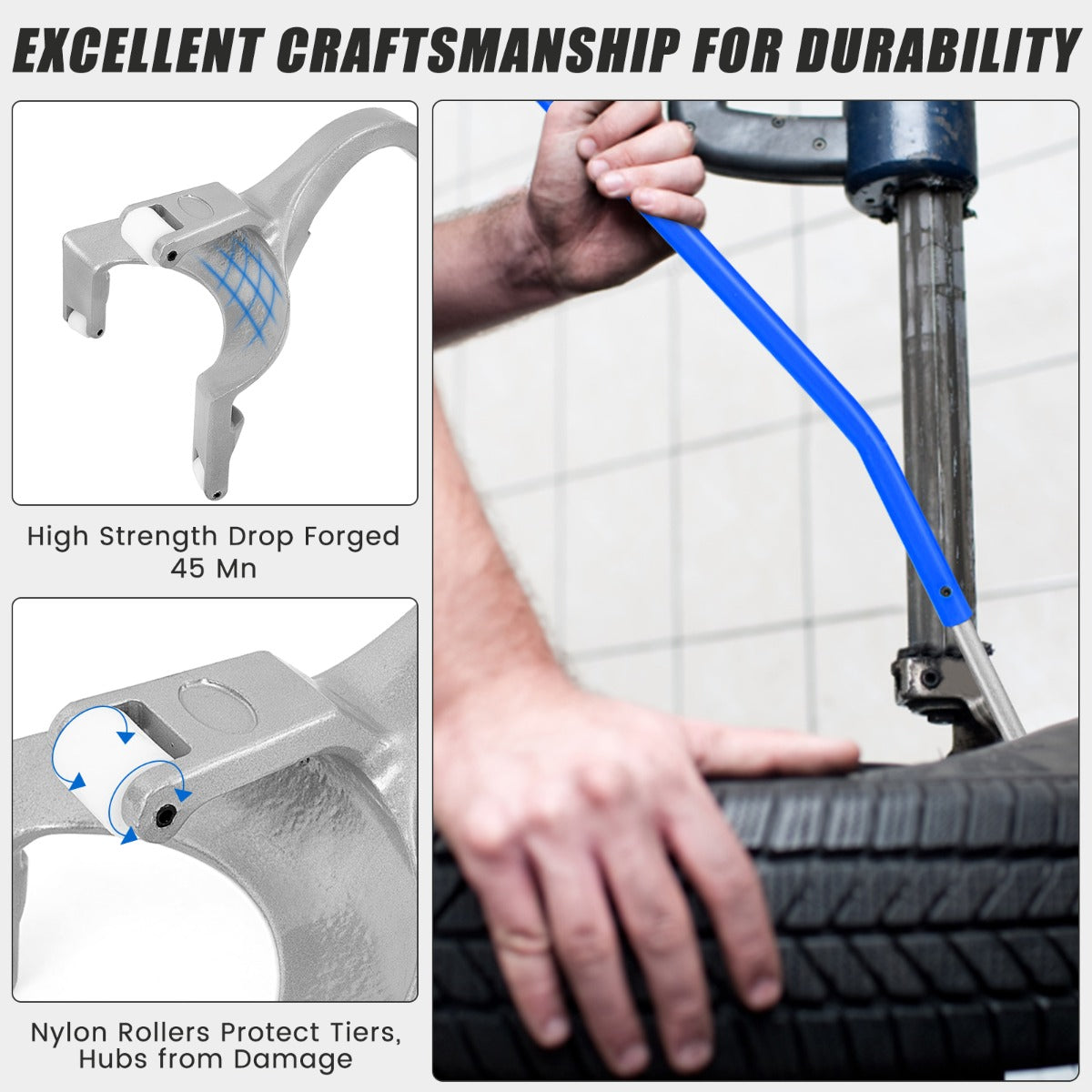 LIVSK 3-delige Bandenwisselset - Montage- en Demontagegereedschap met Hielhouder - Voor Tubeless Banden 44-62 cm - Blauw