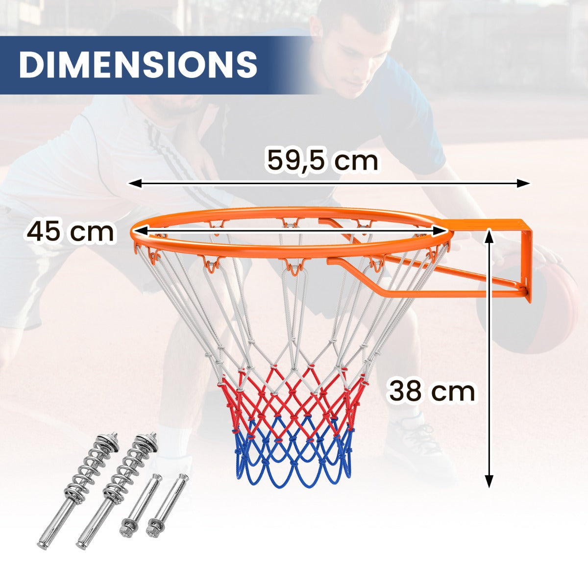 Livsk costway 45 cm basketbalring met net voor alle seizoenen aan de muur bevestigde basketbalstandaard met dubbele veren 1 3