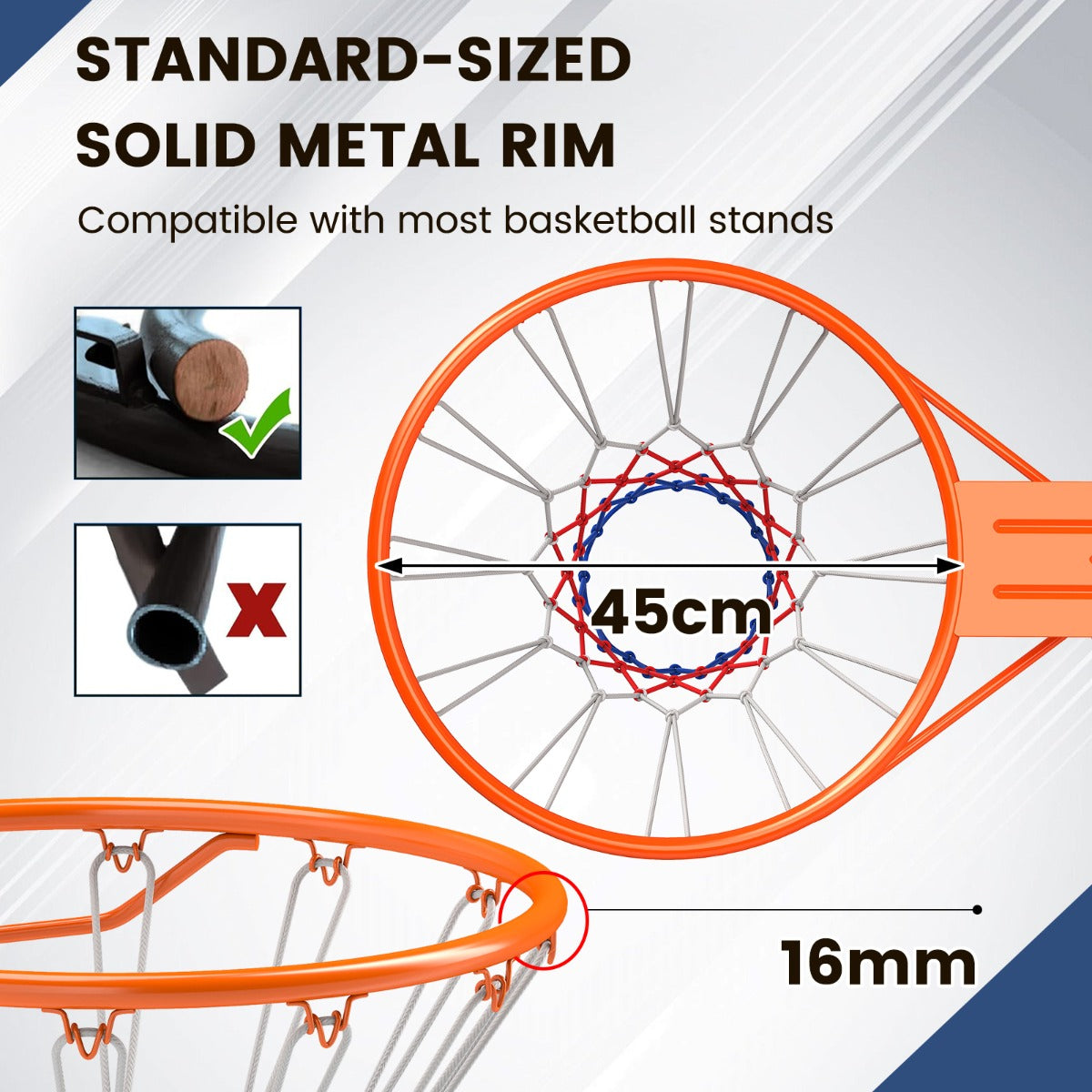 Livsk costway 45 cm basketbalring met net voor alle seizoenen aan de muur bevestigde basketbalstandaard met dubbele veren 2 2