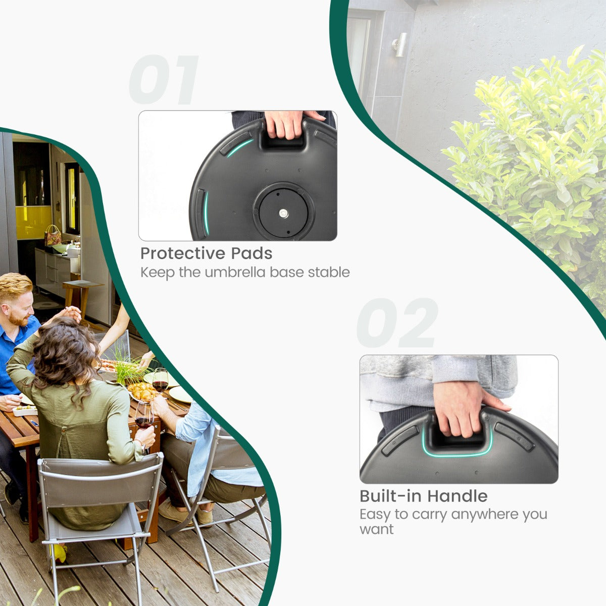 LIVSK Vulbare Parasolvoetsteun - HDPE - 15,5 L Watercapaciteit - Geschikt voor 38/48 mm Stokken - 45 x 30 cm - Zwart