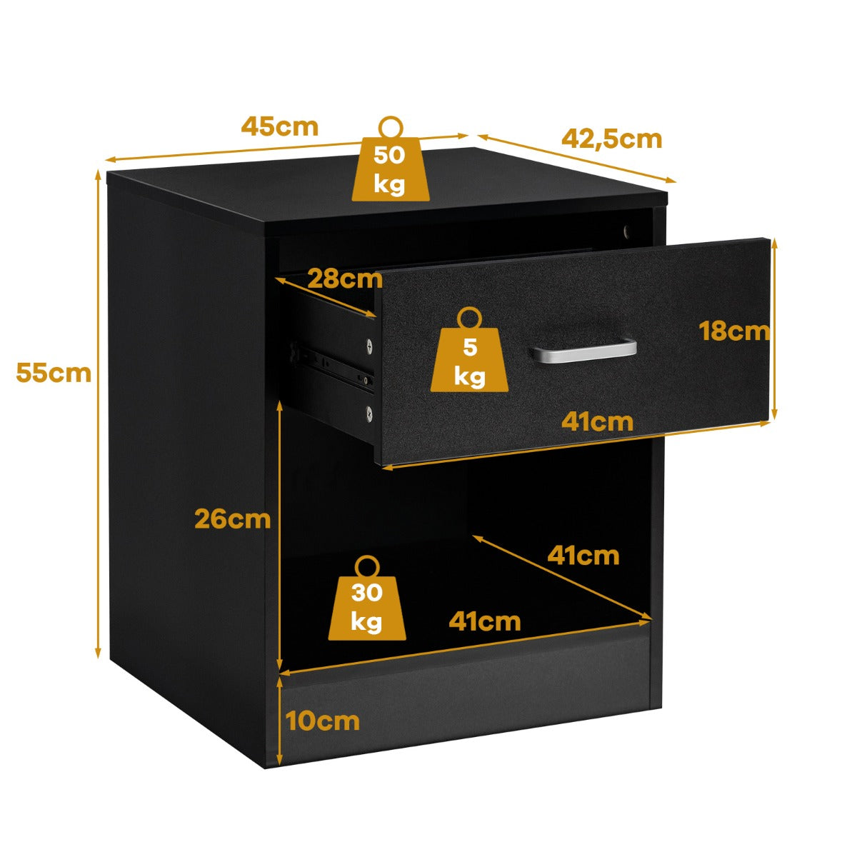 LIVSK Modern Bijzettafel - Ruime Lade en Open Rek - Robuuste Houten Constructie - Antislip Kussens - Geschikt voor Elke Ruimte -