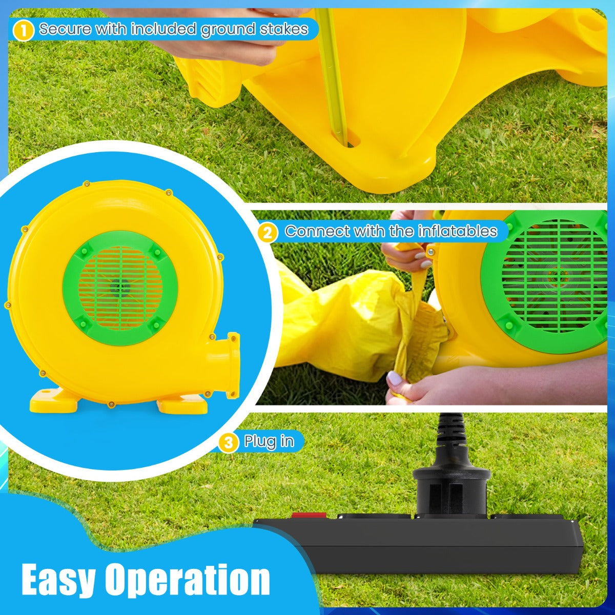 LIVSK Elektrische Blower 450W - Hoog Luchtvolume 850 m³/u - Schokbestendig - Waterdichte Schakelaar - Geel