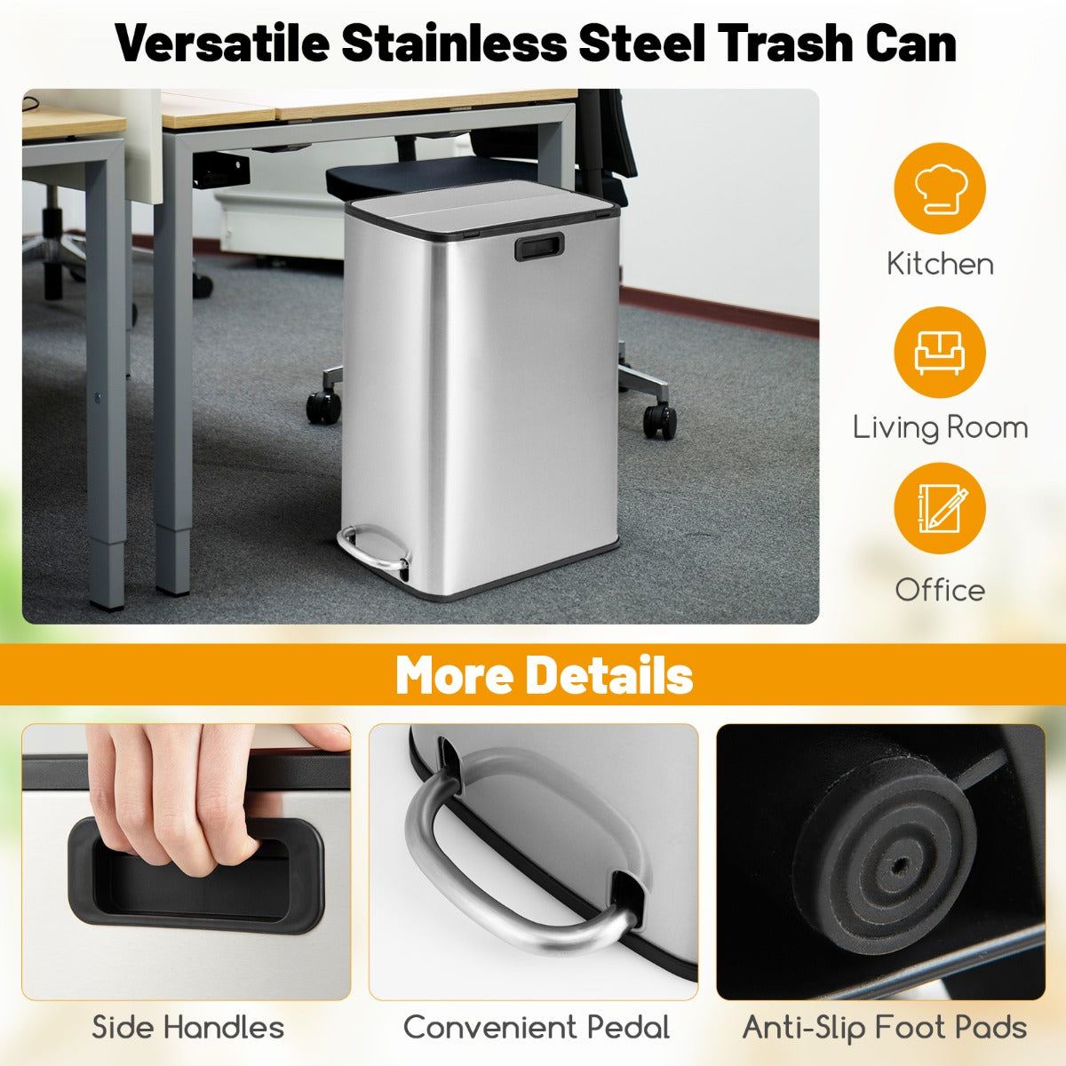LIVSK Roestvrijstalen Afvalemmer 46 liter - Uitneembare Binnenemmer - Soft-Close Systeem - Slank Ontwerp - Zilver