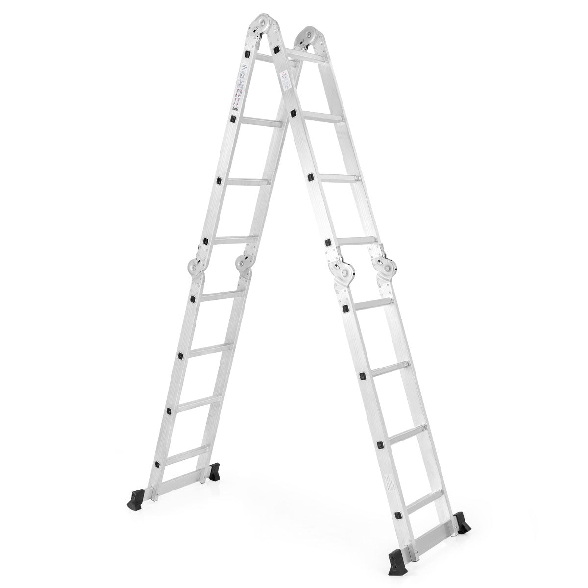 LIVSK 7-in-1 Vouwladder Aluminium - Belasting 150 kg - Antislip Treden en Voetsteunen - Verstelbare Hoeken - Zilver