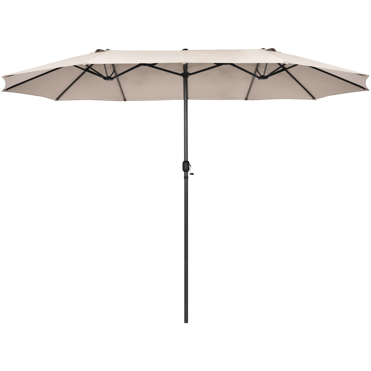 LIVSK Dubbele Buitenparasol - 12 Baleinen - Handzwengel - Sterk en Duurzaam - Voor Patio en Tuin - Beige