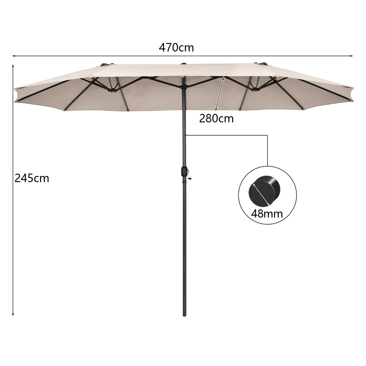 LIVSK Dubbele Buitenparasol - 12 Baleinen - Handzwengel - Sterk en Duurzaam - Voor Patio en Tuin - Beige