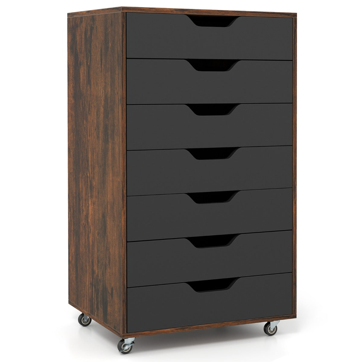 Livsk costway 49 x 40 x 87 cm een verrijdbaar houten kantoorkastje met 7 laden en wielen bruin 1 1