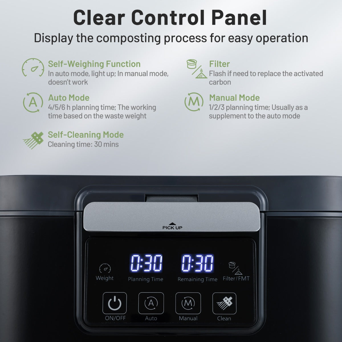 Livsk costway 4l elektrische compostbak voor keuken slimme afvalbak voor op het aanrecht zelfreinigend led display compostbak voor binnen buiten 3