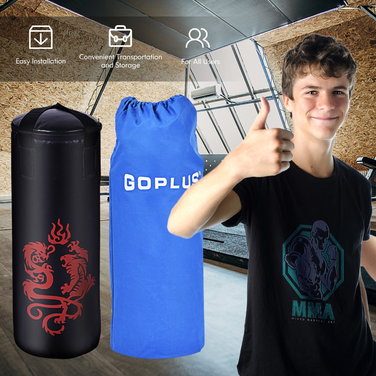 LIVSK Bokszakkenset voor Kinderen - Inclusief Bokshandschoenen en Springtouw - Duurzaam PVC-leer - Voor MMA en Kickboksen - Zwart