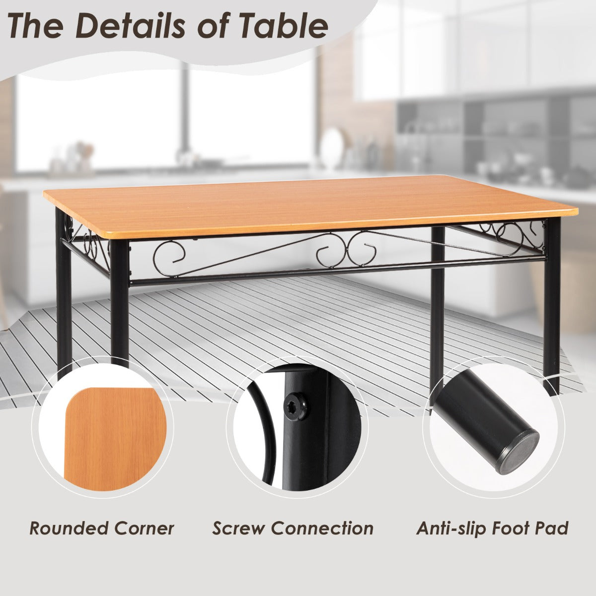 LIVSK Eetkamerset met Tafel en 4 Stoelen - Robuuste Metalen Constructie - Water- en Krasbestendig MDF - Tot 60 kg - Natuur en