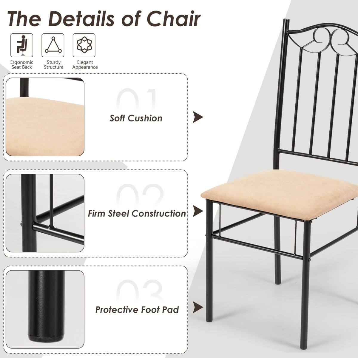 LIVSK Eetkamerset met Tafel en 4 Stoelen - Robuuste Metalen Constructie - Water- en Krasbestendig MDF - Tot 60 kg - Natuur en