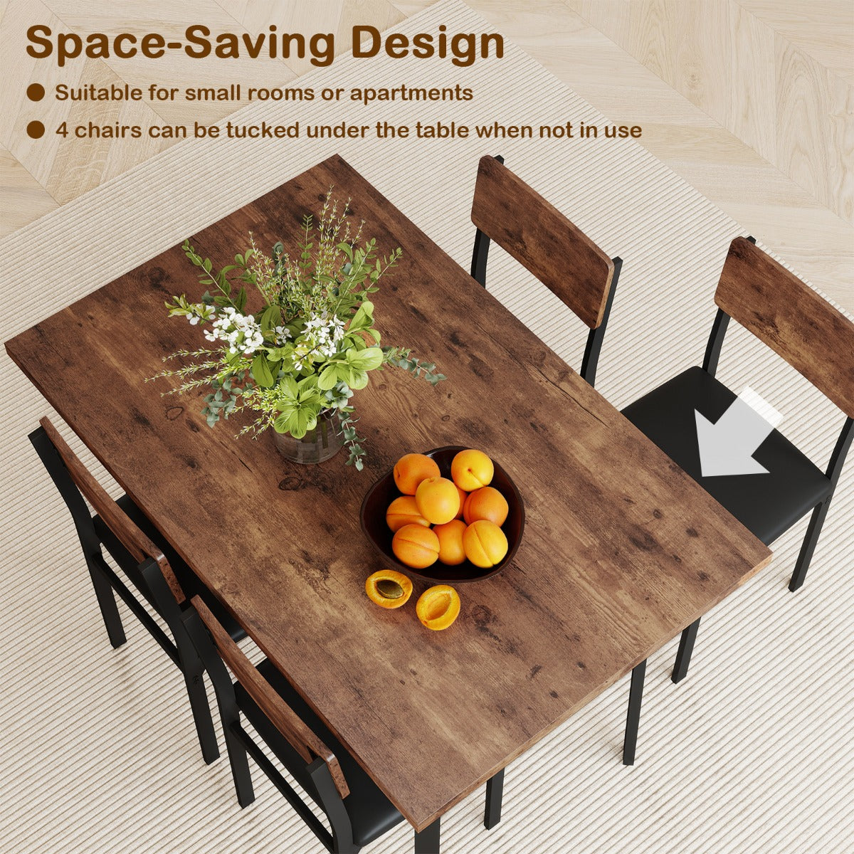 Livsk costway 5 delige eetset voor 4 personen industriele keukentafel 4 kunstleren gestoffeerde stoelen met metalen poten 6
