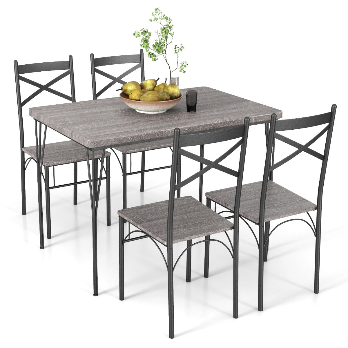 LIVSK 5-delige Eettafel Set - Rechthoekige Tafel 110 x 70 x 76 cm & 4 Stoelen - Stevig Metalen Frame - Ruimtebesparend - Grijs