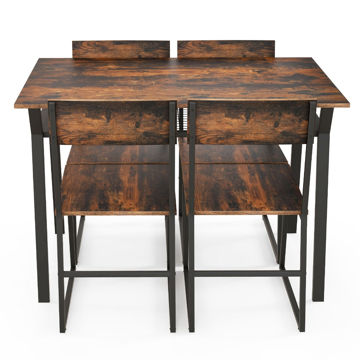 LIVSK Eetset voor 4 Personen - Rechthoekige Tafel met Opbergplank - Verstelbare Stoelen - Duurzaam Metaal - 110 x 70 x 75 cm -