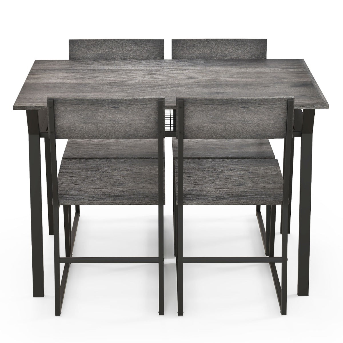 LIVSK Eetset met 4 Stoelen - Verstelbare Rugleuningen - Opbergplank - Stabiel Metalen Frame - 110 x 70 x 75 cm - Grijs