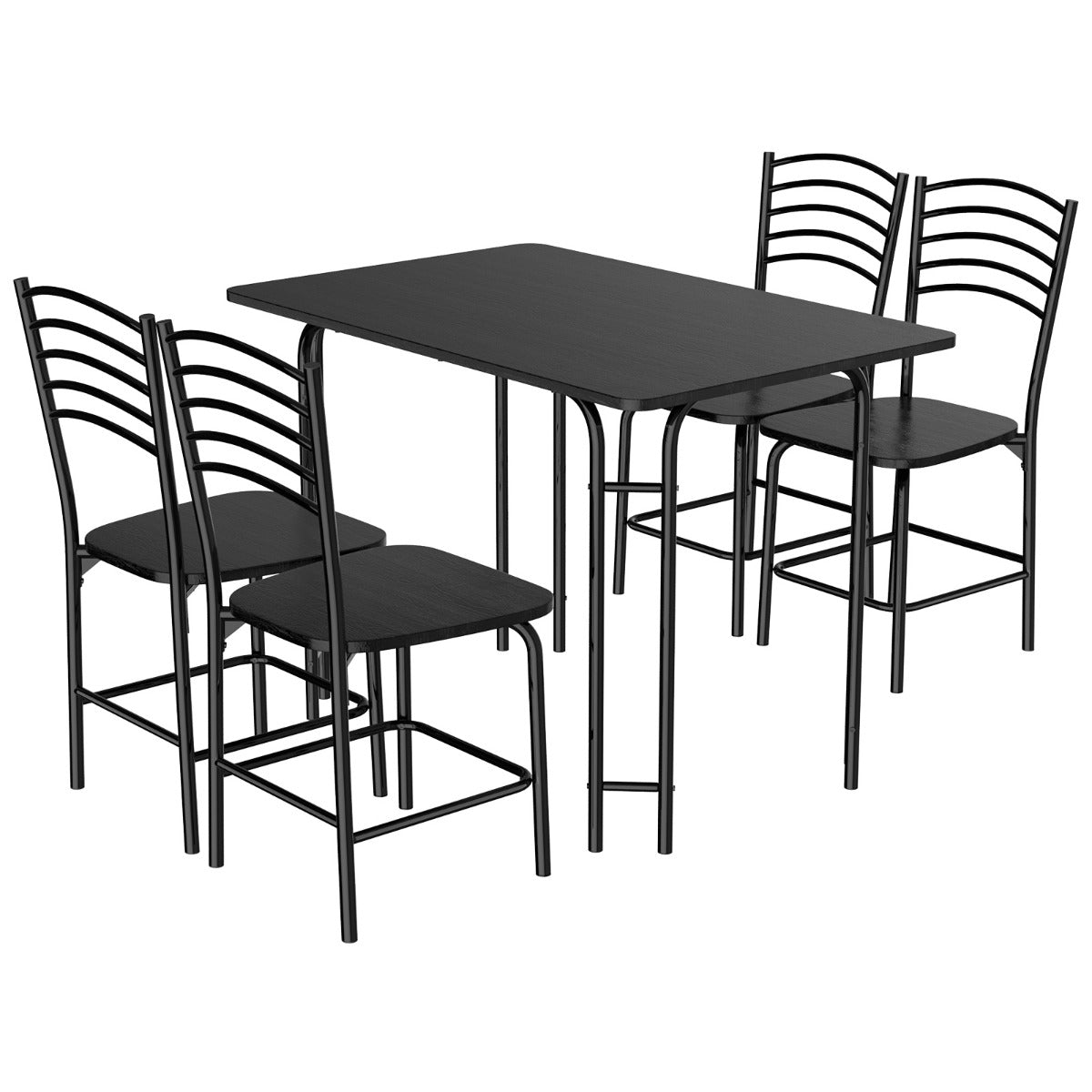 LIVSK Eettafelset met 4 Stoelen - Duurzaam MDF en Metalen Frame - Ruimtebesparend en Comfortabel - Zwart