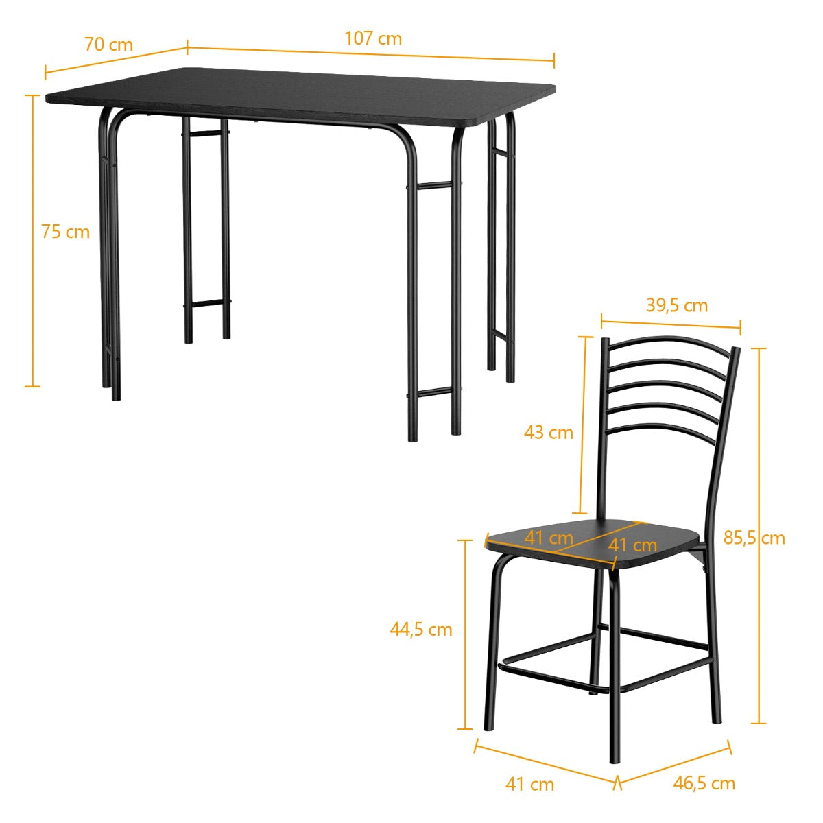 LIVSK Eettafelset met 4 Stoelen - Duurzaam MDF en Metalen Frame - Ruimtebesparend en Comfortabel - Zwart