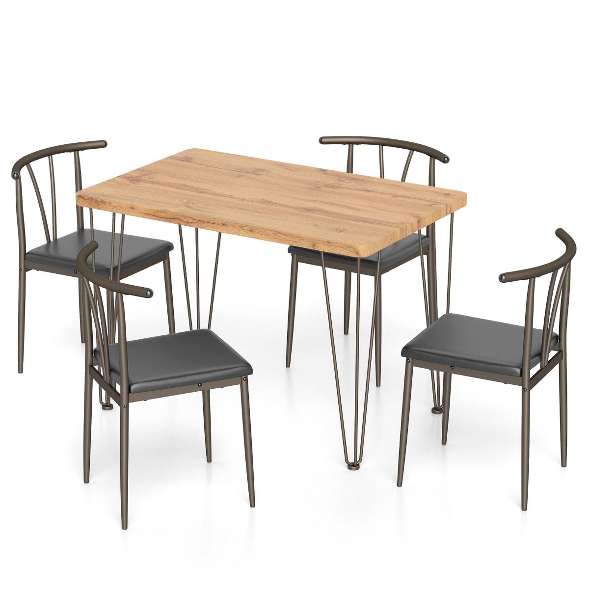 Livsk costway 5 delige eettafelset rechthoekige industriele tafel 4 stoelen zonder armleuningen met gestoffeerde zitting eethoek met metalen frame 1 1