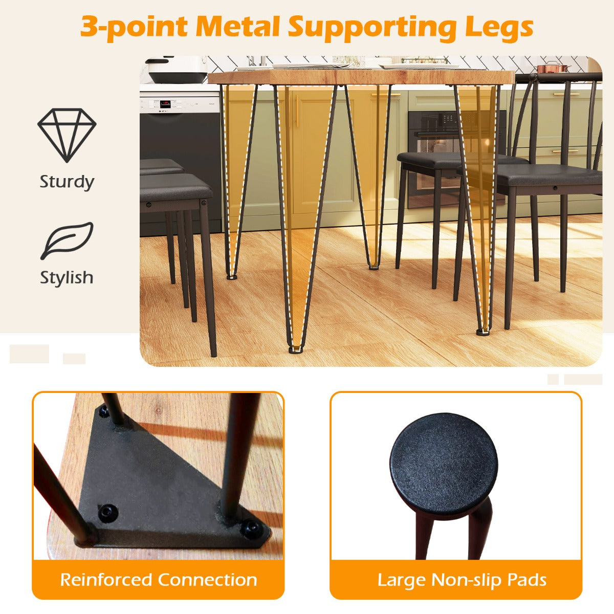 Livsk costway 5 delige eettafelset rechthoekige industriele tafel 4 stoelen zonder armleuningen met gestoffeerde zitting eethoek met metalen frame 4
