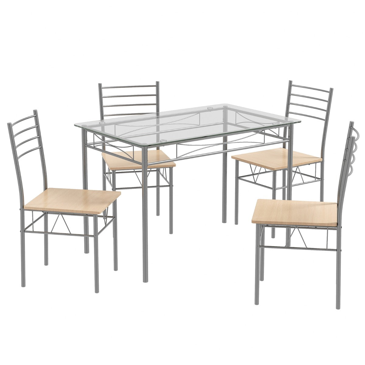 LIVSK 5-delige Glazen Eettafelset - Rechthoekige Tafel met 4 Stoelen - Ruimtebesparend - Ergonomische Rugleuning - Zoals afgebeeld