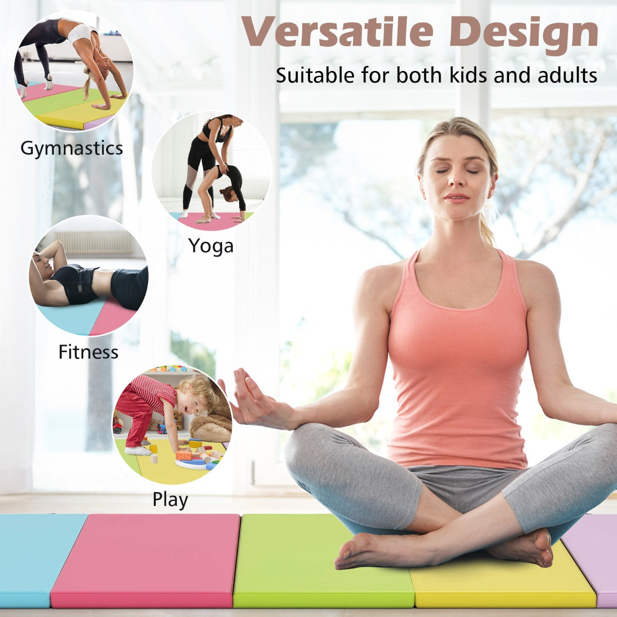 Livsk costway 5 delige opvouwbare verdikte gymnastiekmat oefenmat voor kinderen draagbaar en lichtgewicht pu leer 6