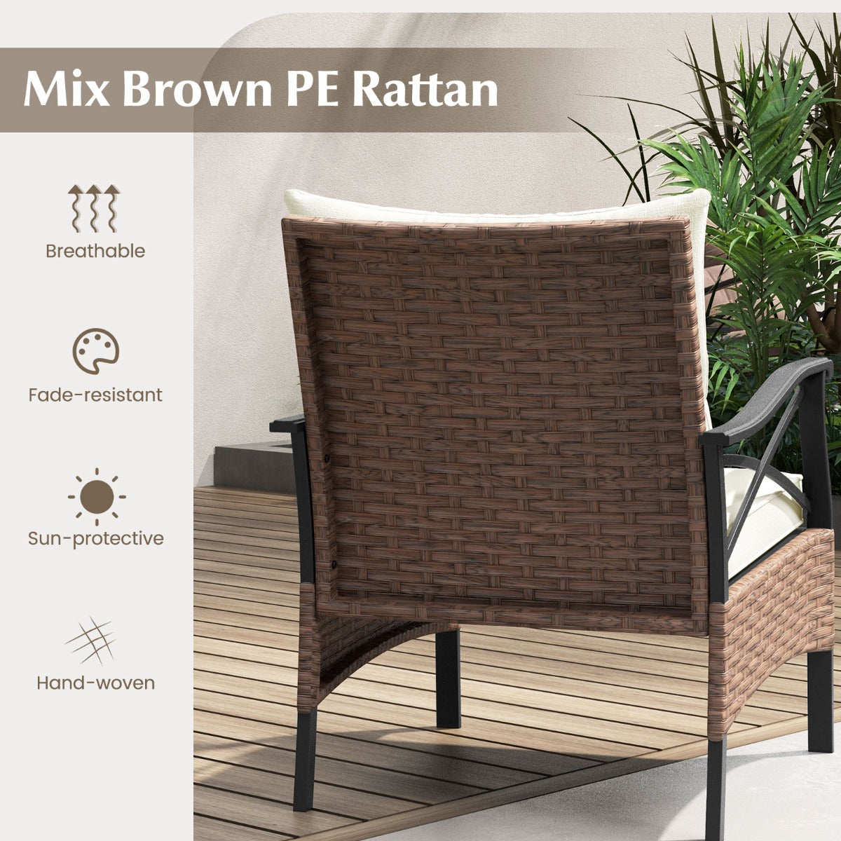 Livsk costway 5 delige rotan tuinmeubelset buiten rotan stoelen met voetenbankjes kussens en zitset balkonmeubels beige