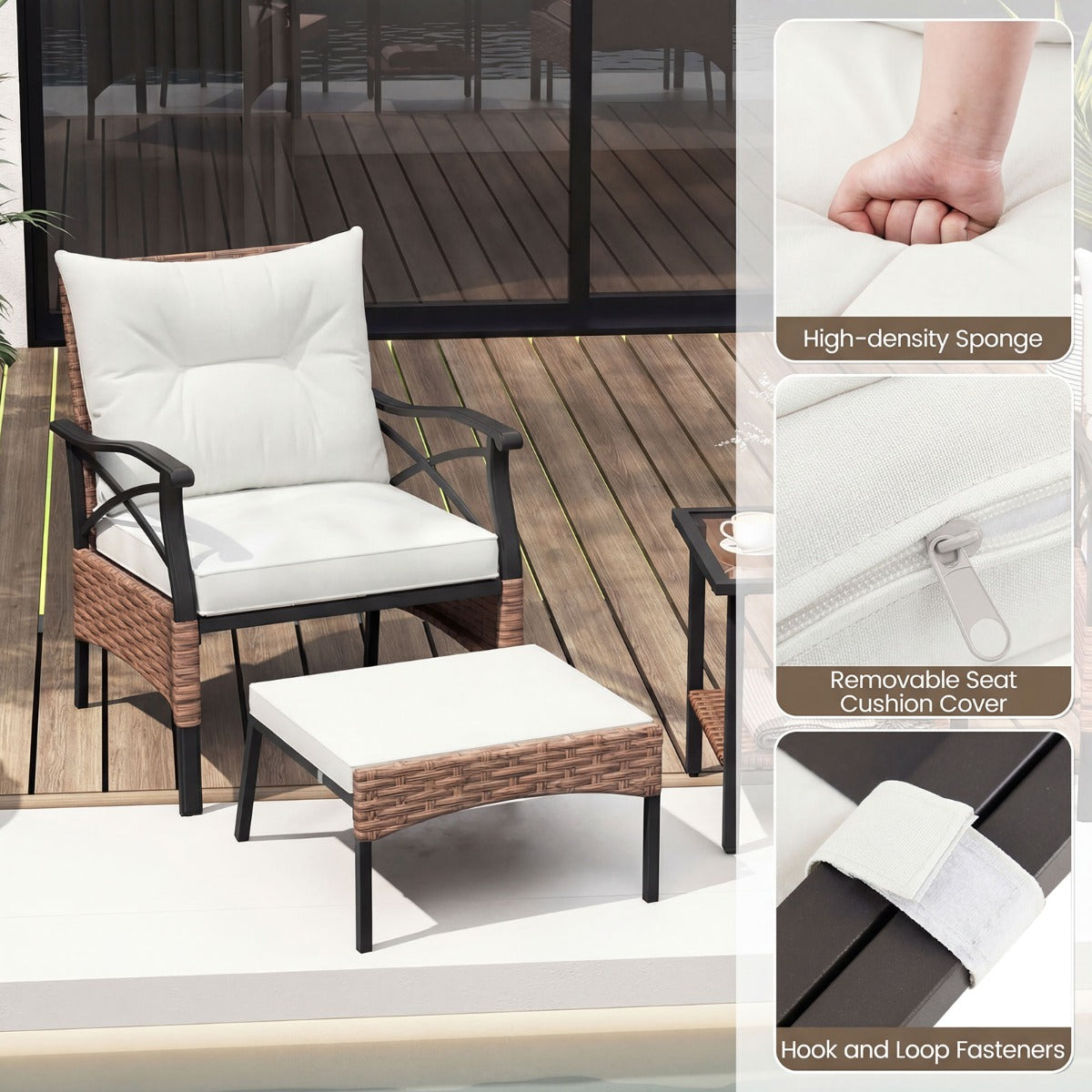 Livsk costway 5 delige rotan tuinmeubelset buiten rotan stoelen met voetenbankjes kussens en zitset balkonmeubels beige
