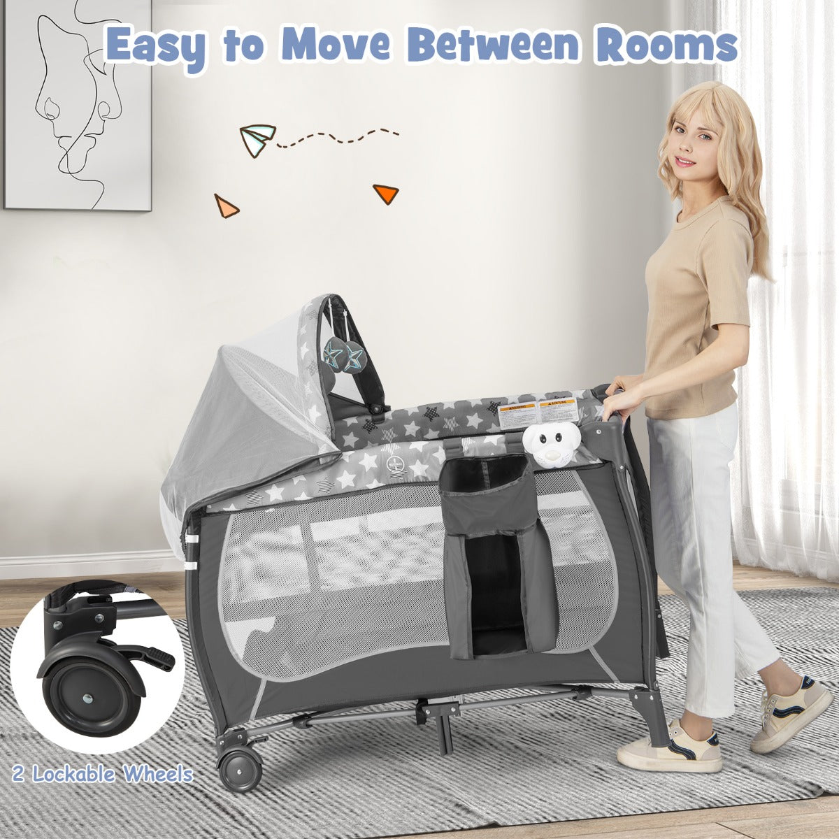 LIVSK 5-in-1 Babybedje met Opbergtas - Reisbed, Wieg, Commode en Box - Inclusief Baldakijn en Muziekdoos - Voor 0-36 maanden -