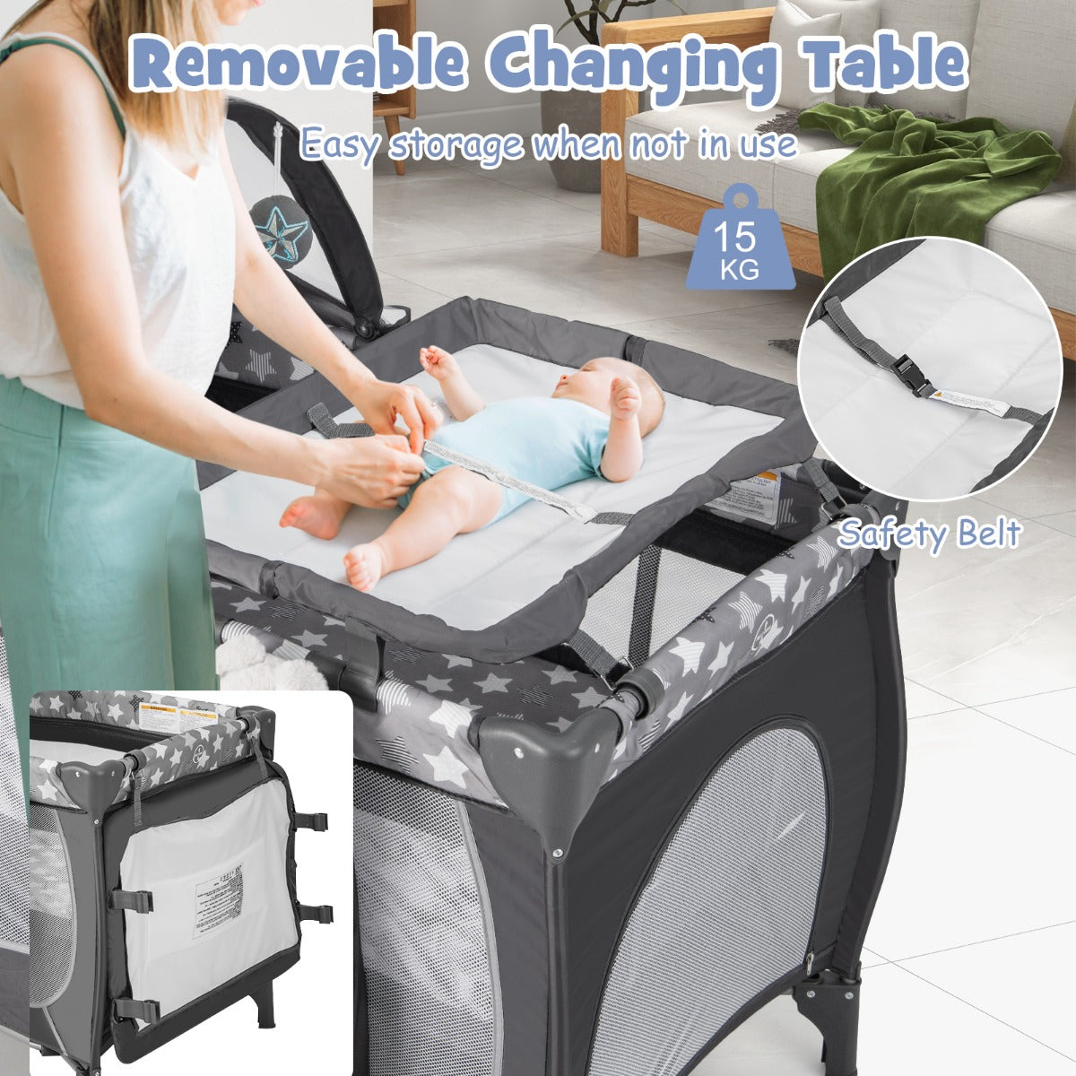 LIVSK 5-in-1 Babybedje met Opbergtas - Reisbed, Wieg, Commode en Box - Inclusief Baldakijn en Muziekdoos - Voor 0-36 maanden -