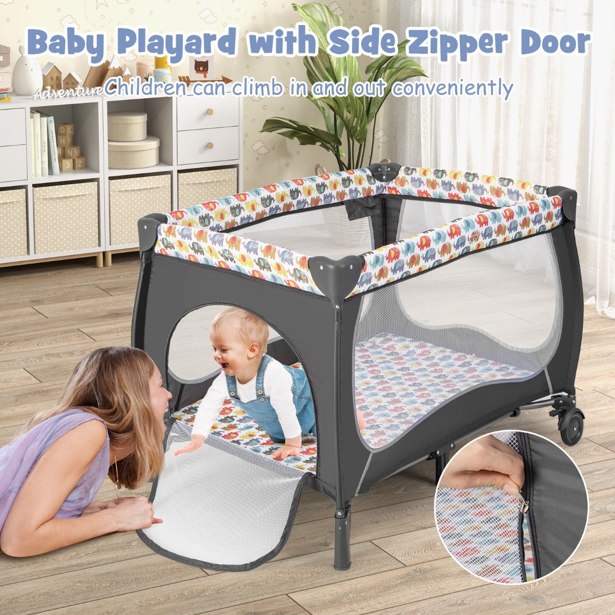 LIVSK 5-in-1 Multifunctioneel Babybedje - Inclusief Luiertafel, Baldakijn en Hangspeelgoed - Draagbaar en Opvouwbaar - Kleurrijk