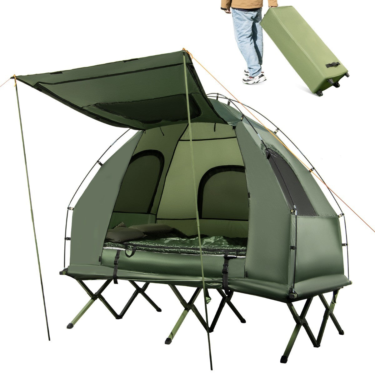 LIVSK Kampeerset 5-in-1 - 2-Persoonsbed, Tent, Luchtmatras, Slaapzakken - Waterdicht en Draagbaar - Groen