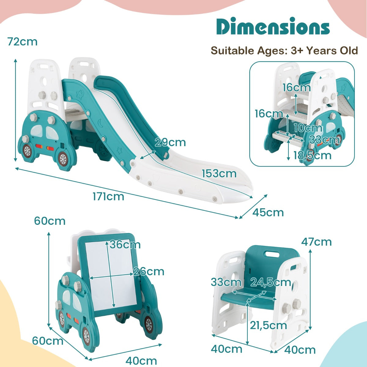 Livsk costway 5 in 1 glijbaan voor kinderen met klimladder stoel ezel boekenrek en bouwblokkenrek 2