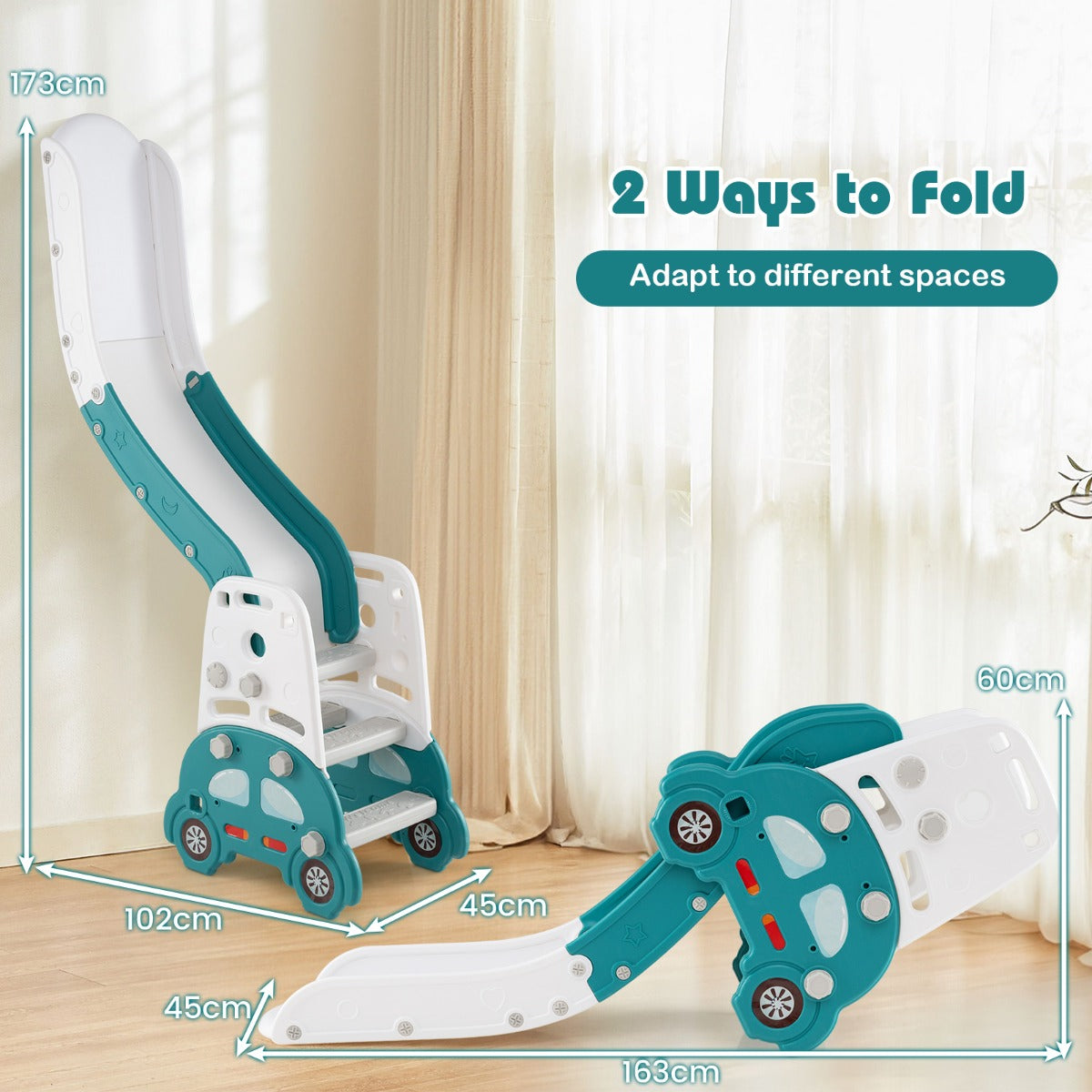 Livsk costway 5 in 1 glijbaan voor kinderen met klimladder stoel ezel boekenrek en bouwblokkenrek 3