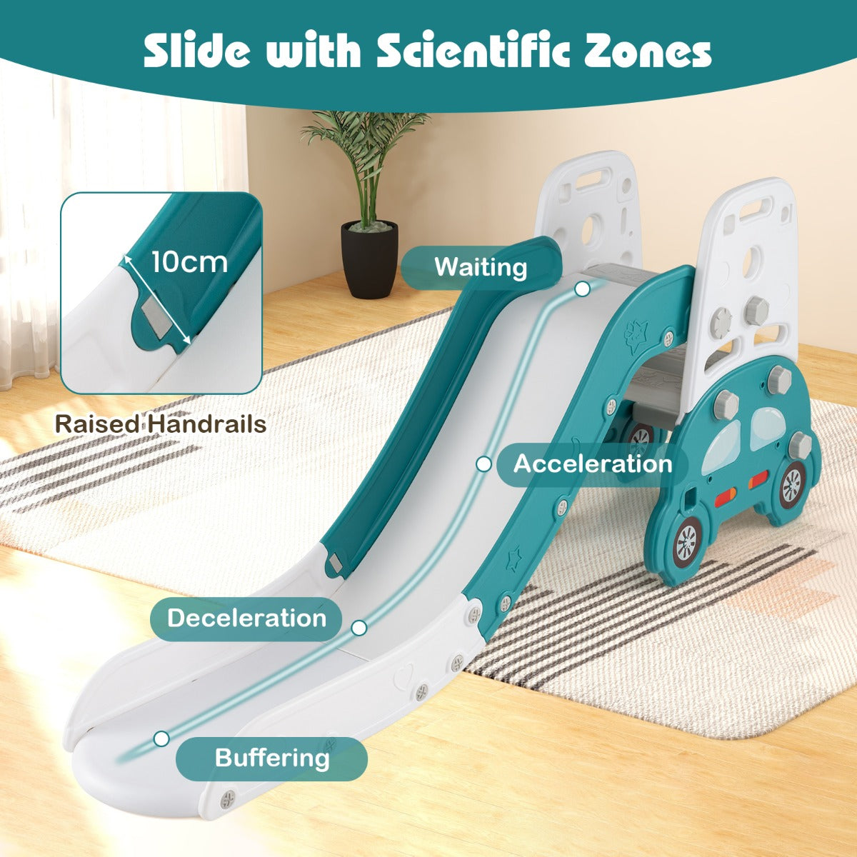 Livsk costway 5 in 1 glijbaan voor kinderen met klimladder stoel ezel boekenrek en bouwblokkenrek 4