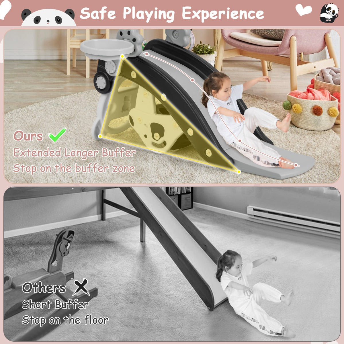 LIVSK 5-in-1 Schommelpaard en Glijderset - Veilig HDPE - Inclusief Basketbal en Ringspel - Voor Kinderen 1-5 jaar - Zwart