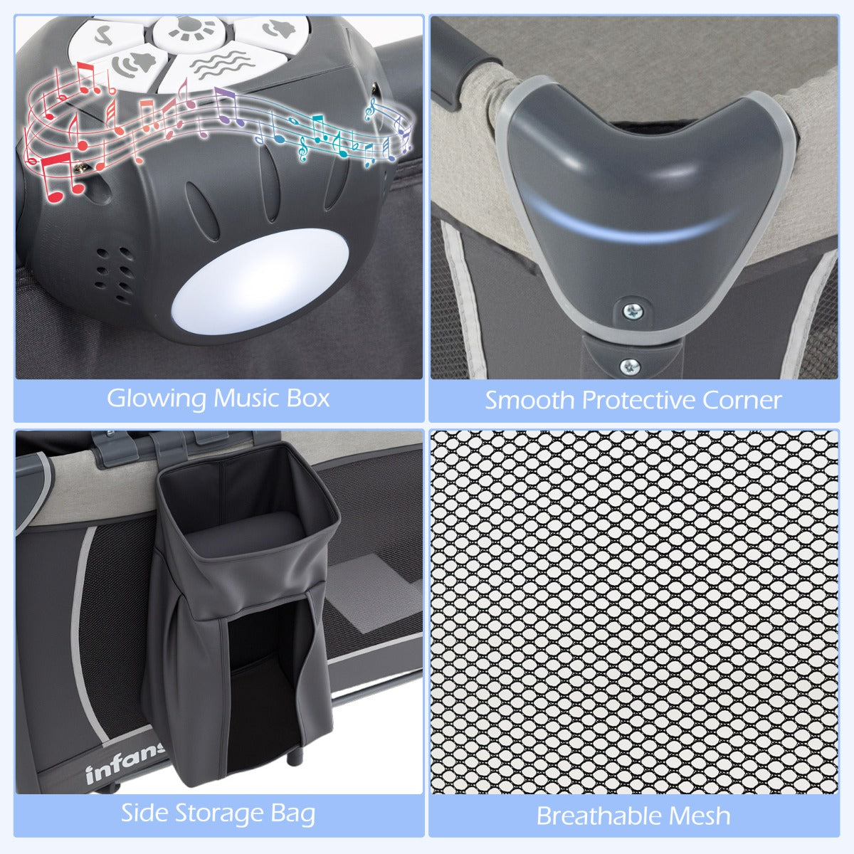 Livsk costway 5 in 1 reisbedje voor babys opvouwbaar babybedje met aankleedtafel babybox met opbergmand draagtas grijs 4