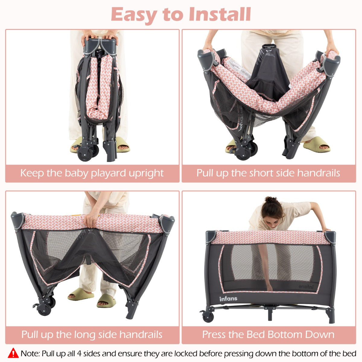 Livsk costway 5 in 1 reisbedje voor babys opvouwbaar babybedje met aankleedtafel babybox met opbergmand draagtas roze 5