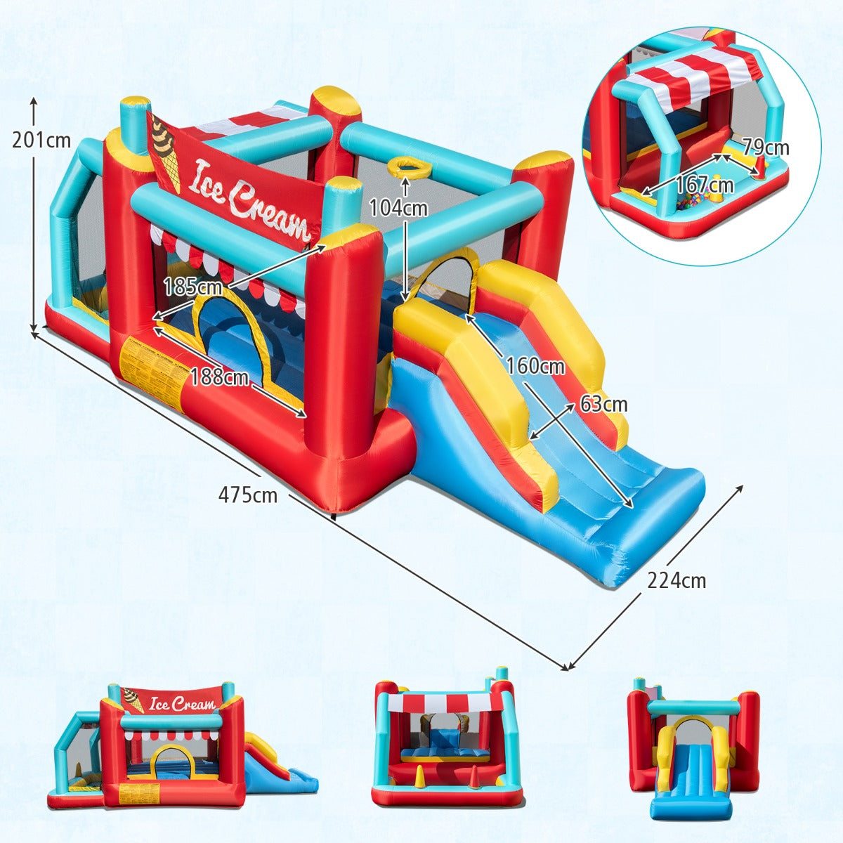 LIVSK 5-in-1 Springkussen voor Kinderen - Glijbaan, Ballenbak, Basketbalring, Ringwerpen - Tot 90 kg - Inclusief Oceaanballen -