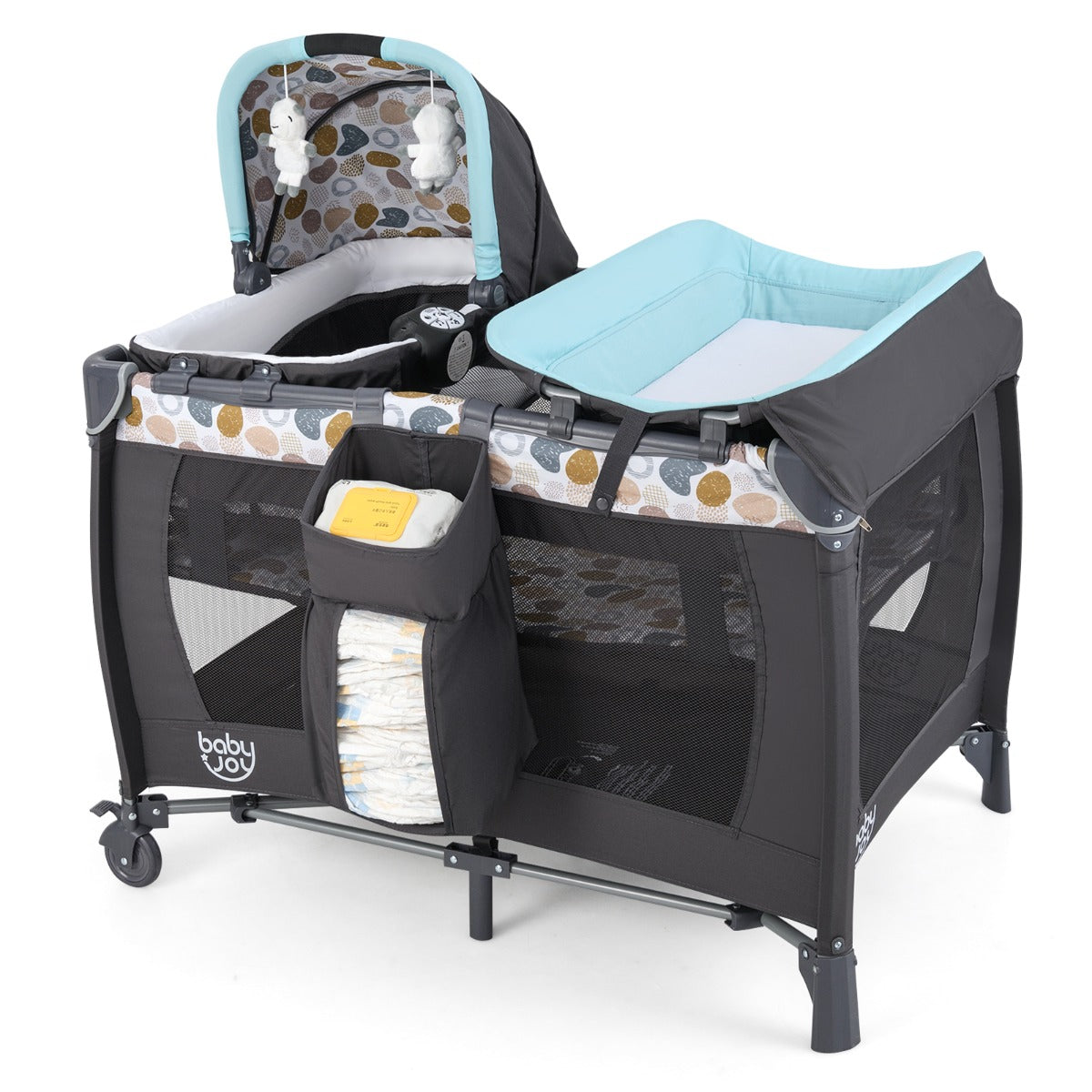 Livsk costway 5 in 1 travel crib for children with changing pad and bassinet blauw 1 1