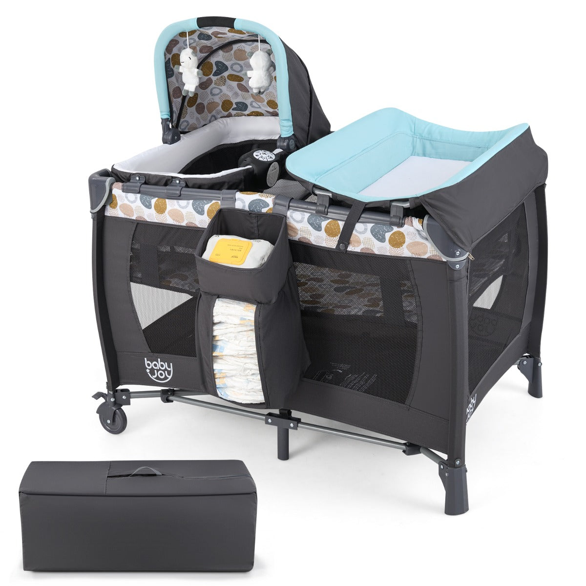 Livsk costway 5 in 1 travel crib for children with changing pad and bassinet blauw