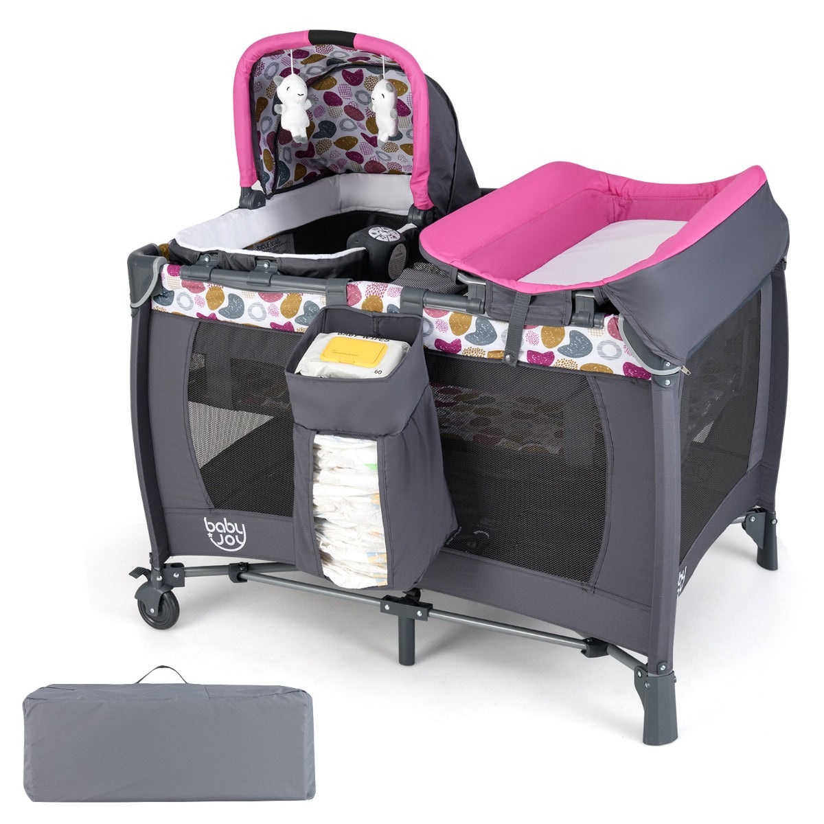 Livsk costway 5 in 1 travel crib for children with changing pad and bassinet donkerroze