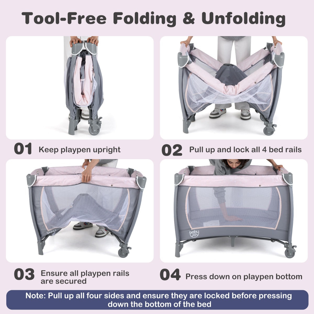 Livsk costway 5 in 1 travel crib for children with changing pad and bassinet roze 4