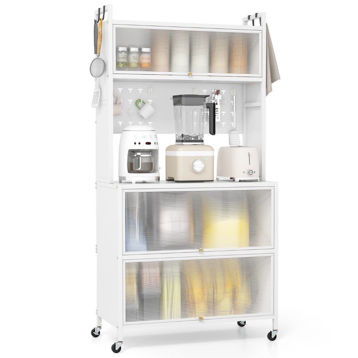 LIVSK Multifunctionele Opbergkast - Verlichting, Draaideuren, Verstelbare Poten of Wielen - Veilig en Stijlvol - 80 x 40 x 160 cm